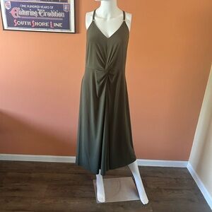 MICHAEL MICHAEL KORS olive green silky midi dress